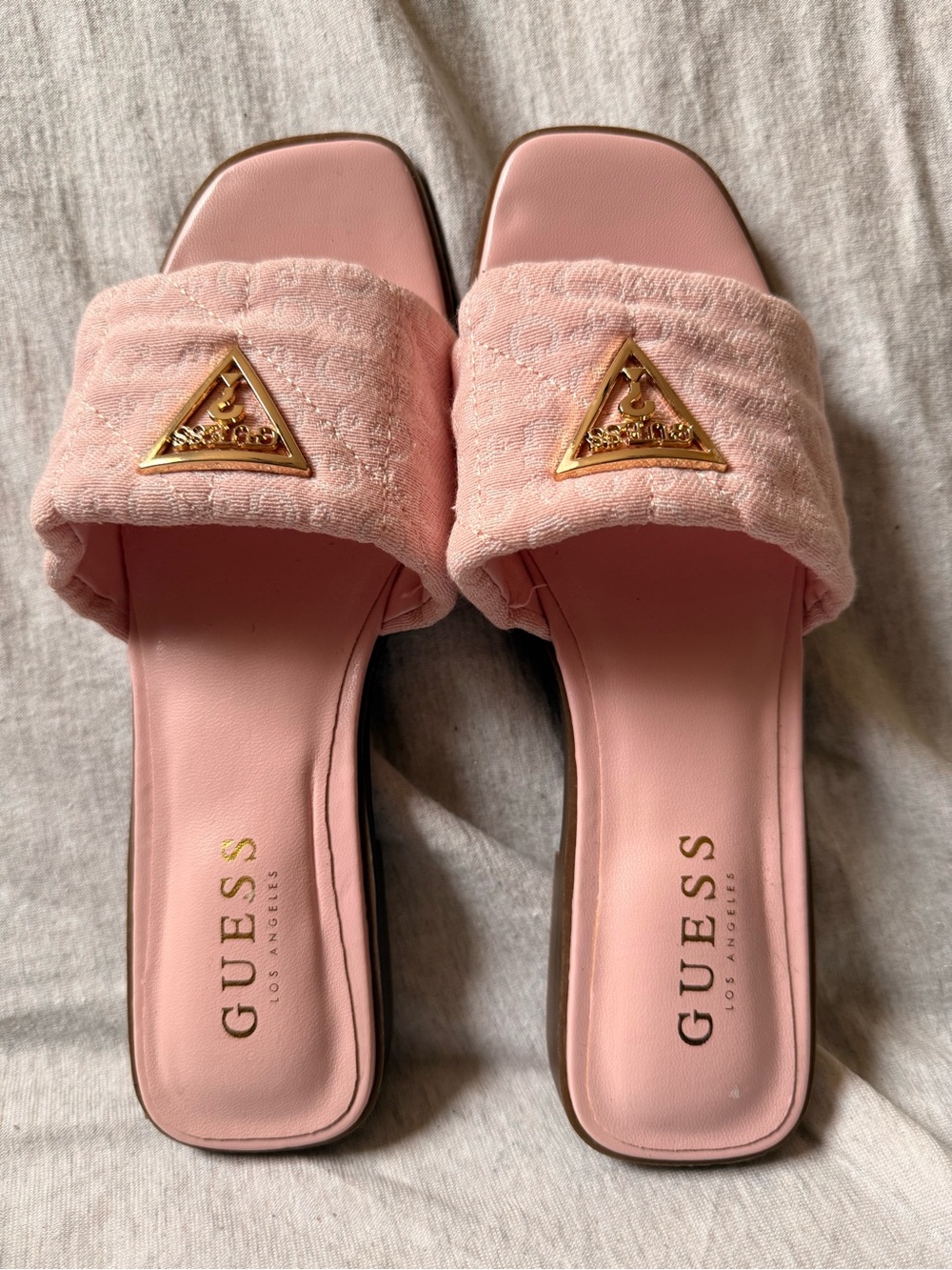 GUESS Pink Slide Sandals with Gold Logo